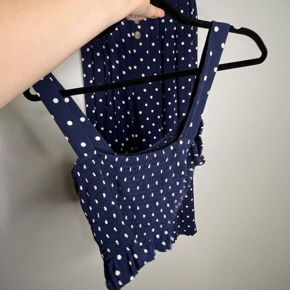 American Eagle 2 piece Coordinating Set Top and Pants Navy Blue Polka Dot Size S - Picture 4 of 11